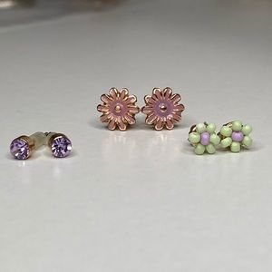 Purple flower power (set of three) earrings